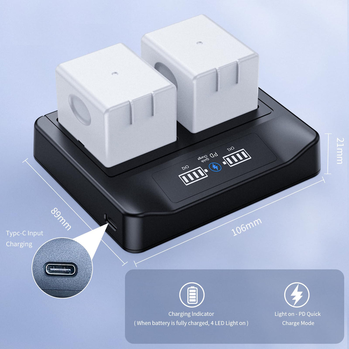 18W PD LCD USB Dual Battery Charger L399