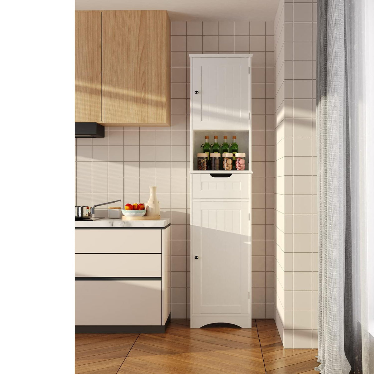 67” H Tall White Bathroom Storage Cabinet S896