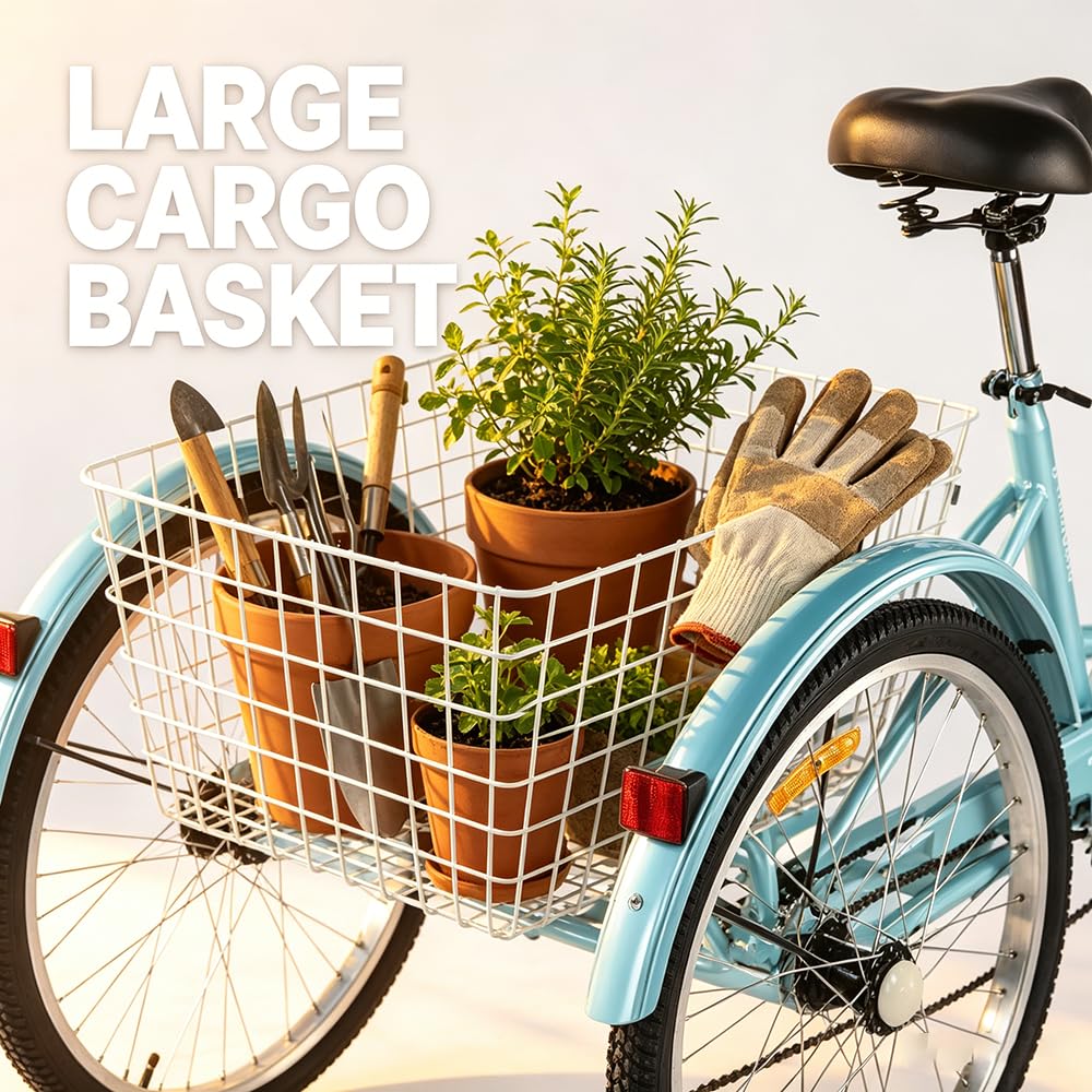 24 Inch 7 Speed Adult Tricycle with Rear Basket P989