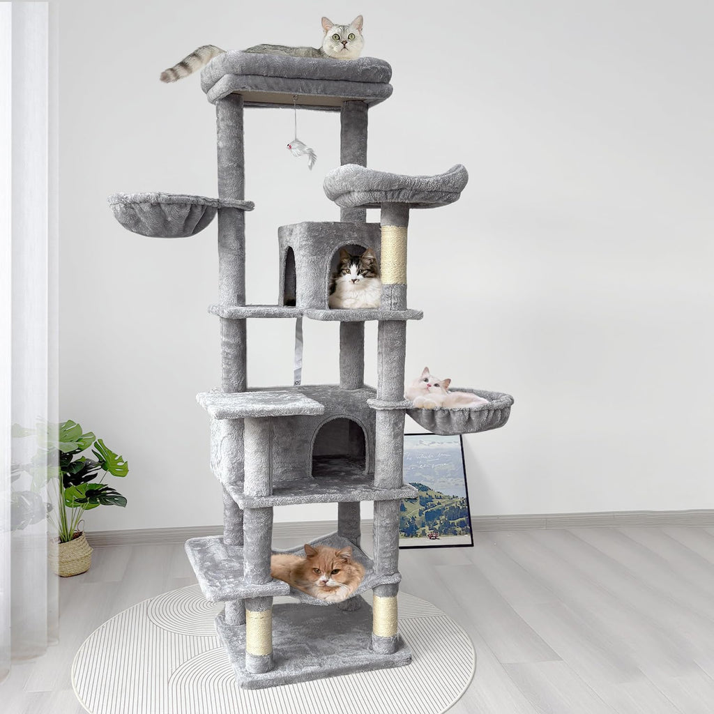 68 Inches Tall Multi-Level Cat Tree with Hammock and Light Gray K381885