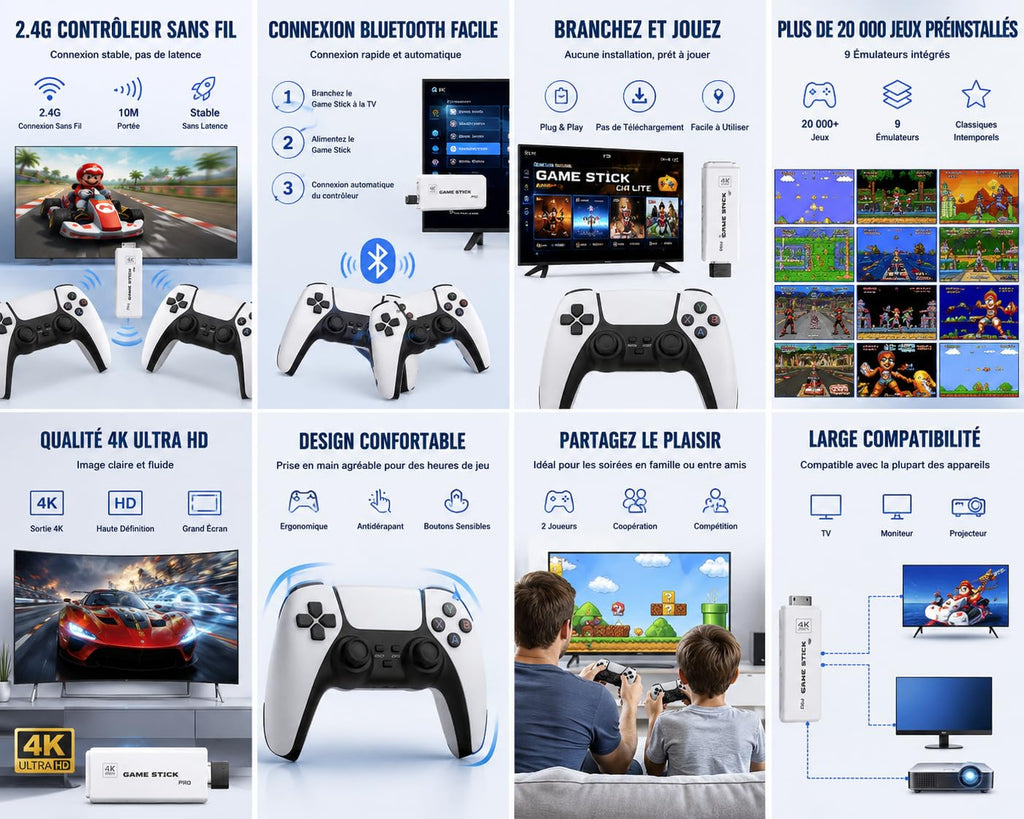 Wireless Retro Game Console Stick with 2.4G Controllers, 4K HDMI, 32G Q255