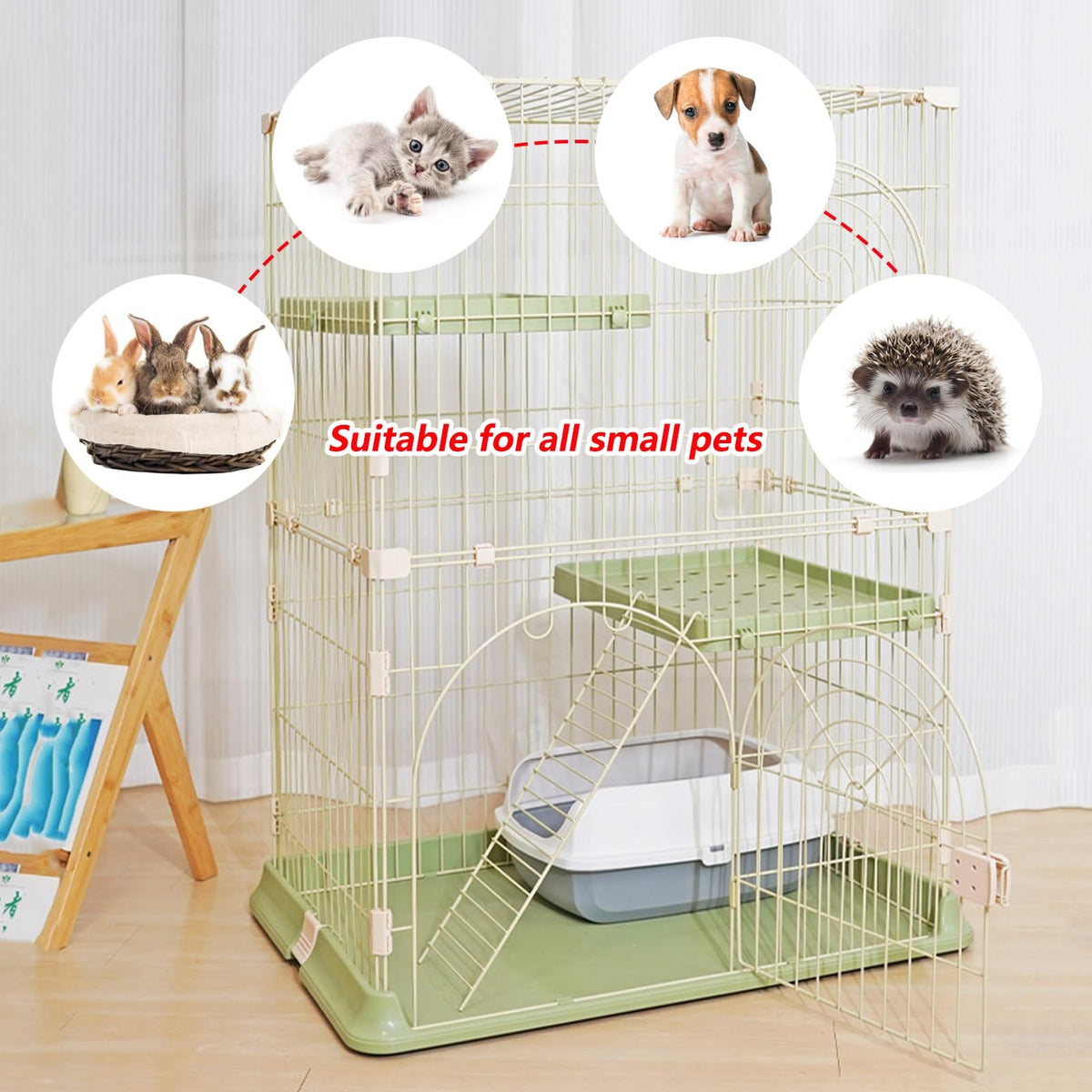 3/4-Tier Wire Cat Cage Playpen Kennel with Hammock F3424