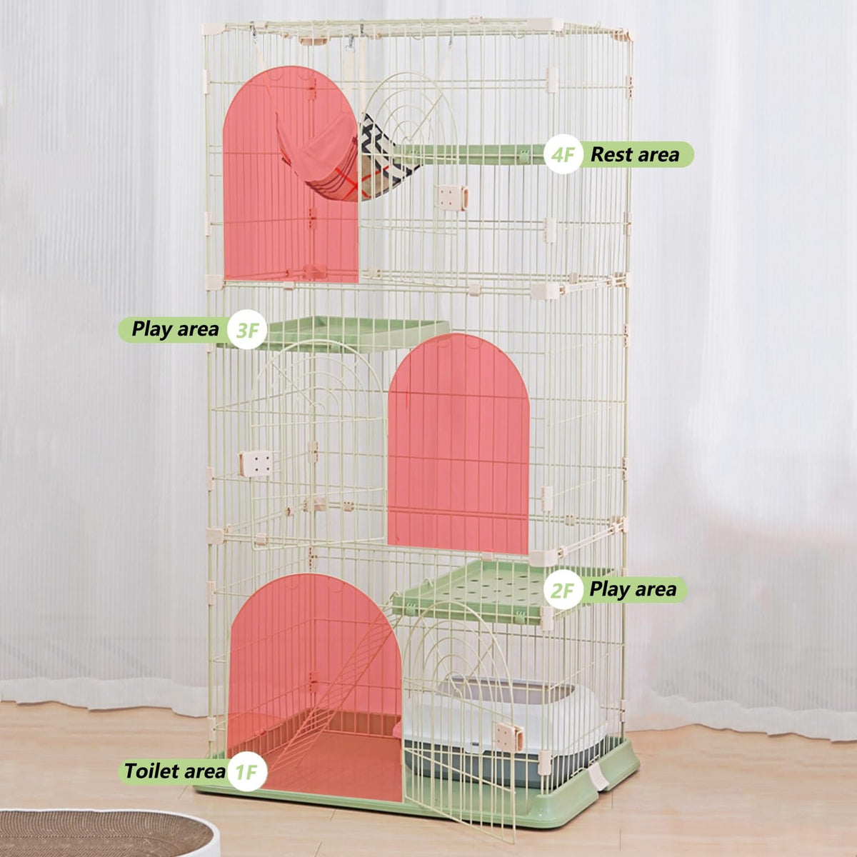 3/4-Tier Wire Cat Cage Playpen Kennel with Hammock F3424