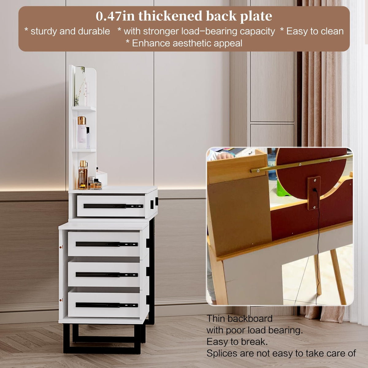 White Vanity Desk with Mirror and 5 Sliding Drawers S31428