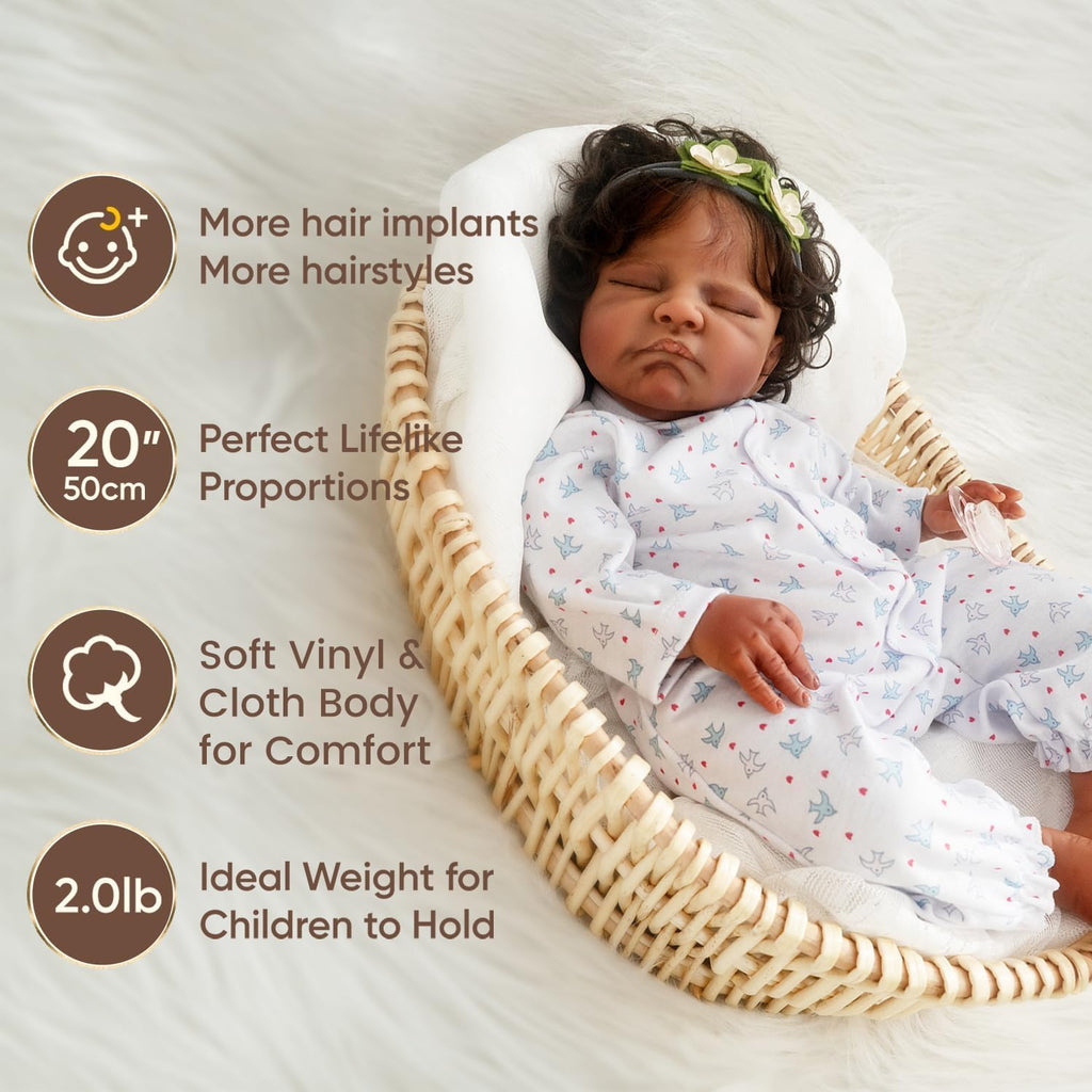 20-Inch Sleeping Black Newborn Baby Girl Q305379