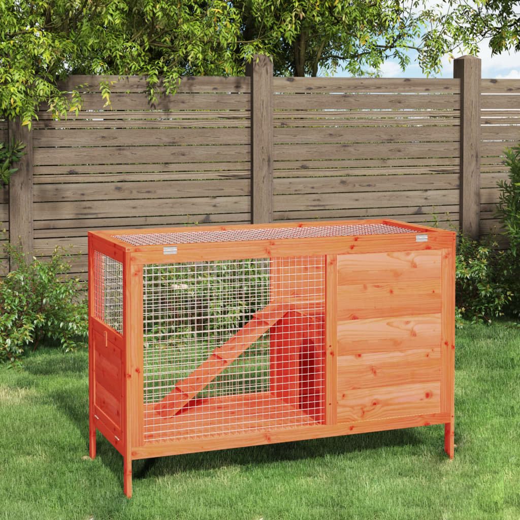Solid Wood Pine Rabbit Hutch 2 Tier with Wire Mesh Walls and Ramp W784123