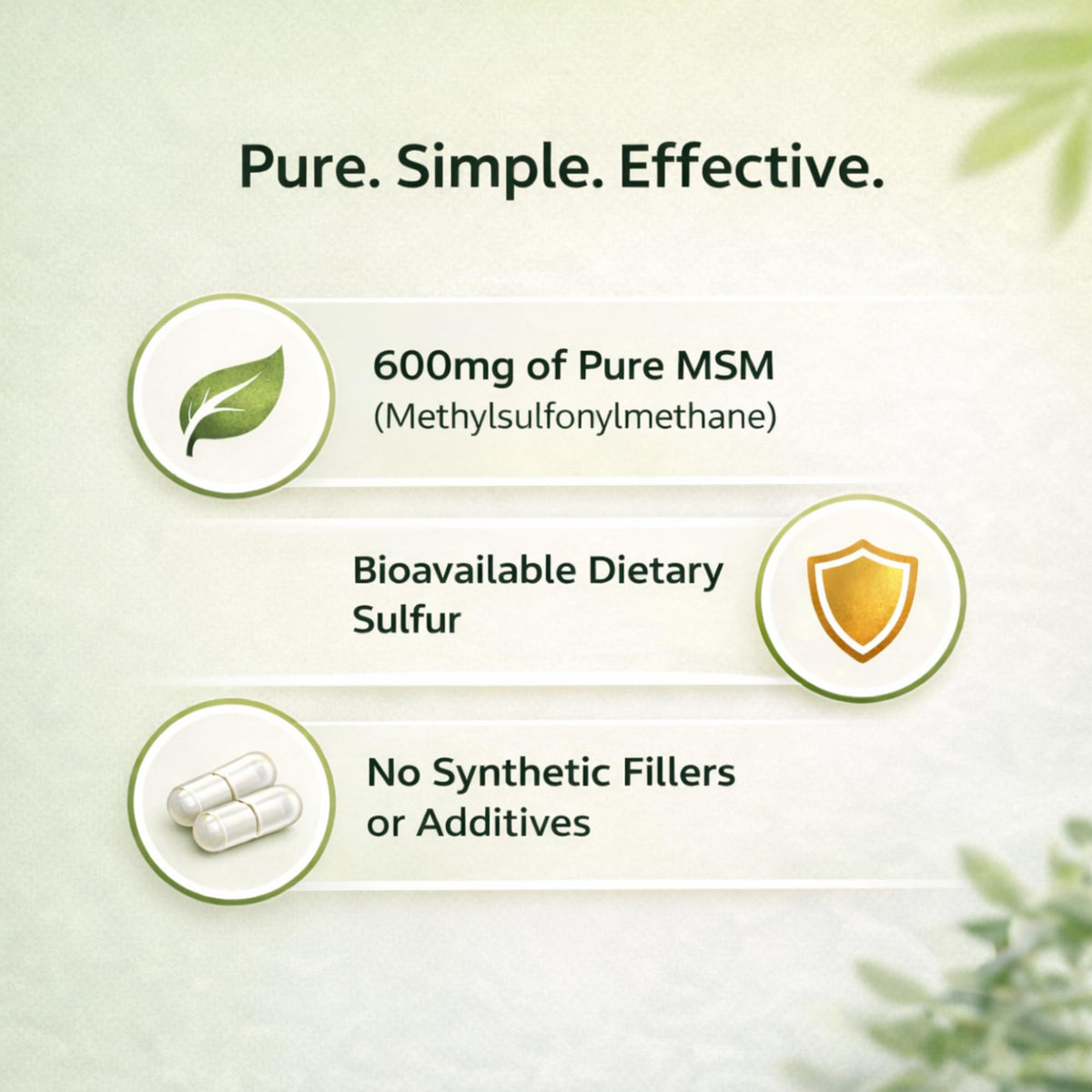 MSM Supplement 600mg 100 Gelatin Capsules F921