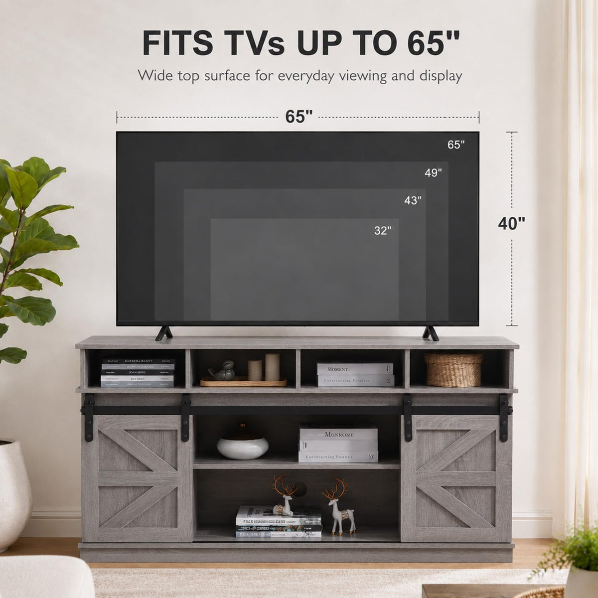 Grey TV Stand with Storage for 65 Inch TV F84394