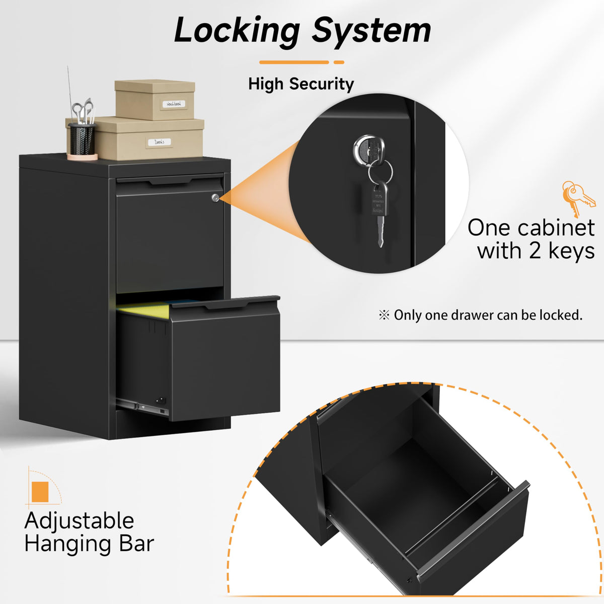 2 Drawer Metal File Cabinet with Lock D75693