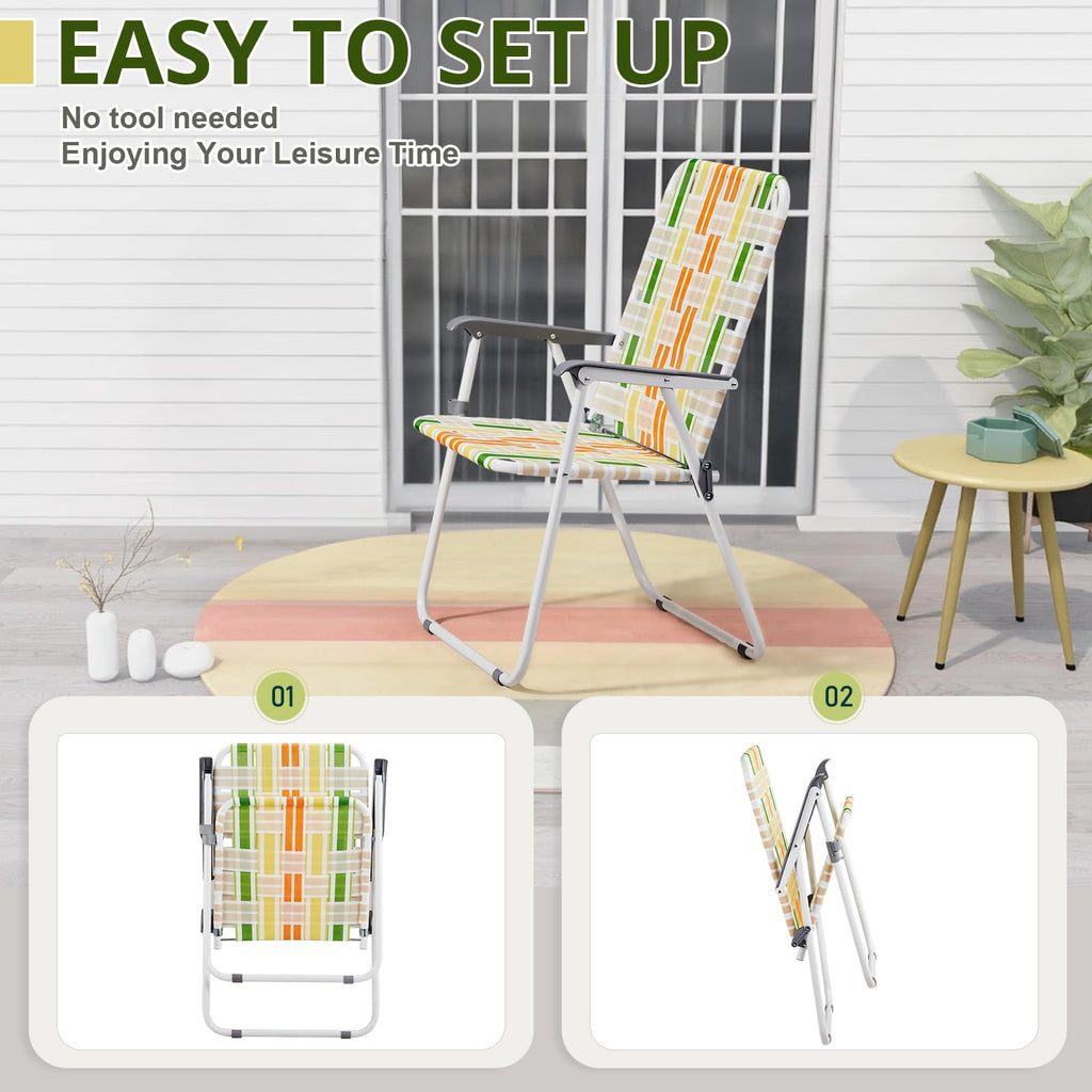 Set of 2 Webbed Folding Beach Chairs Yellow & Green G393