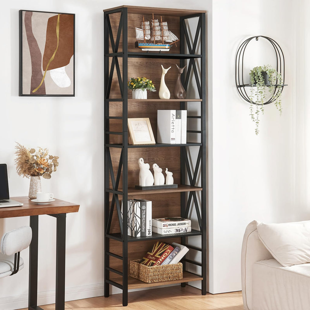 7-Tier Rustic Wood Metal Bookshelf C745