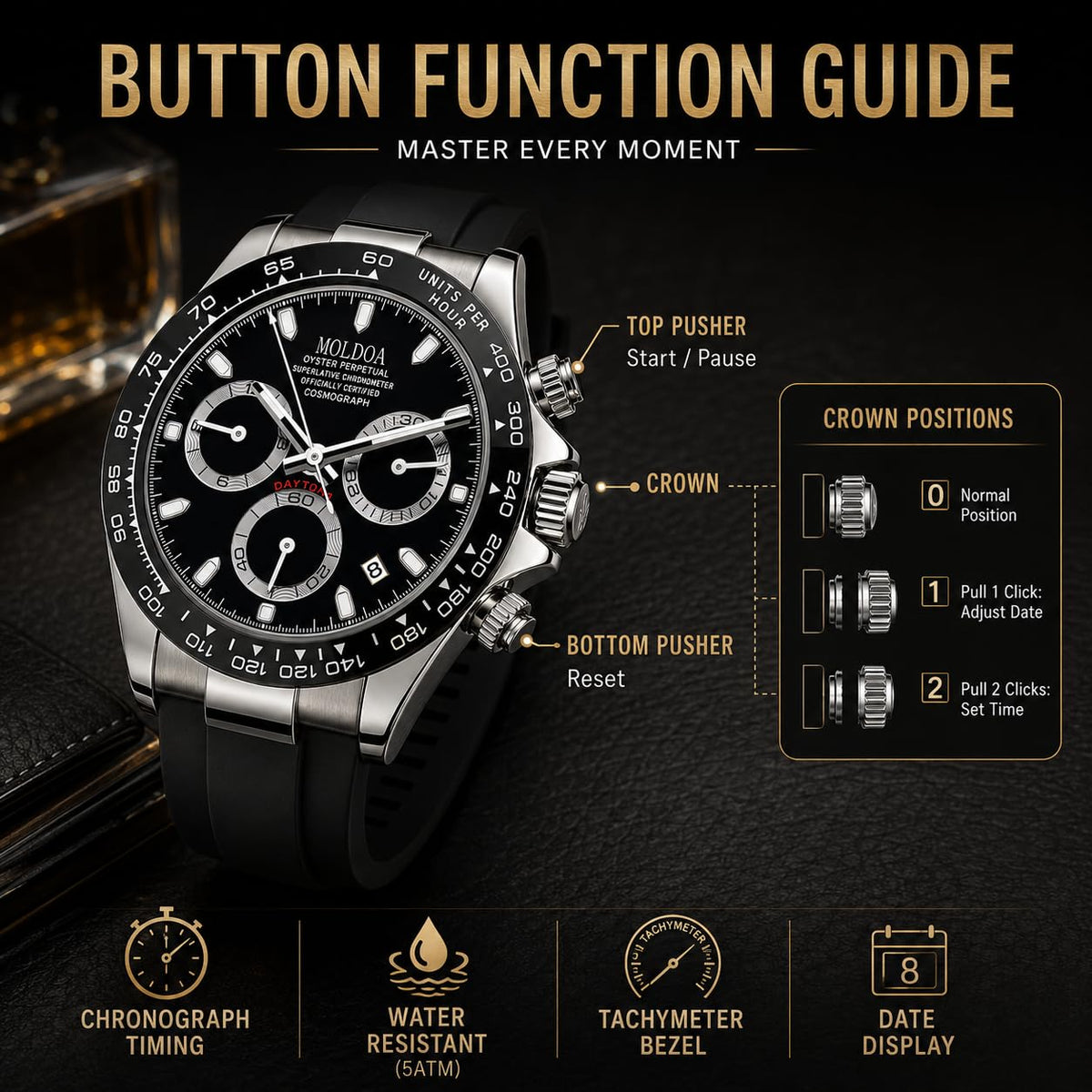 Men's Analog Quartz Chronograph Waterproof Silicone Strap Watch A84999