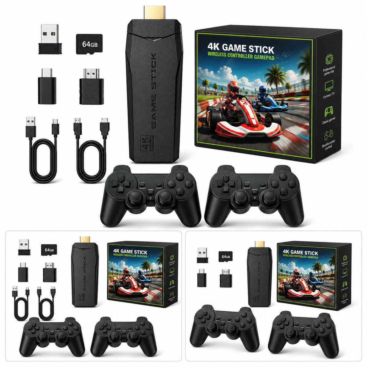 Wireless Retro Game Console Stick with 2.4G Controllers, 4K HDMI, 32G Q255