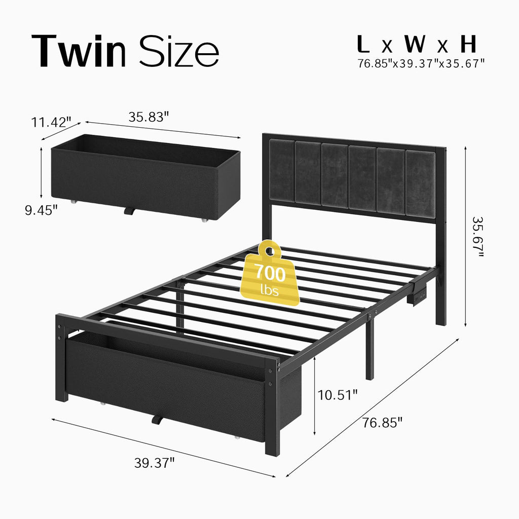 Twin Size Bed Frame with Drawer N31243