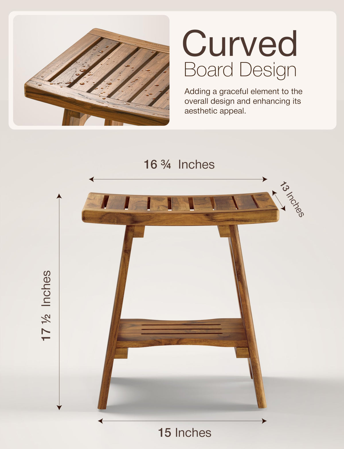18" Teak Shower Bench with Storage Shelf V24331