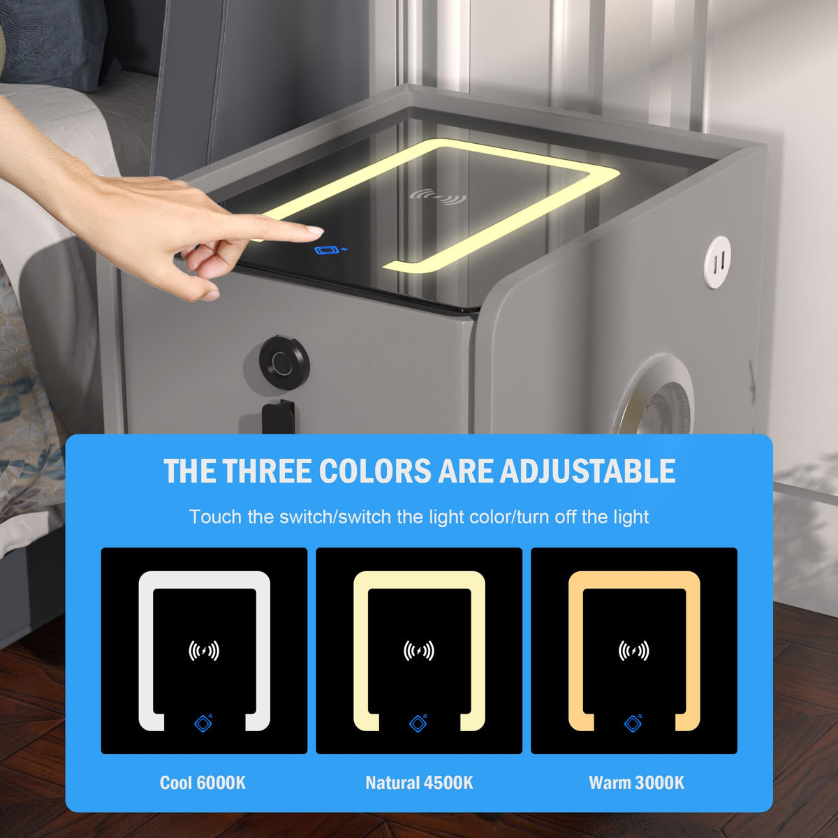 Grey 2 Drawer Nightstand with Wireless Charging Station I402