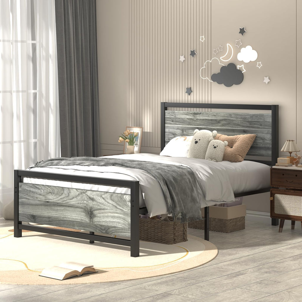 Twin Metal Bed Frame with Industrial Headboard L71820