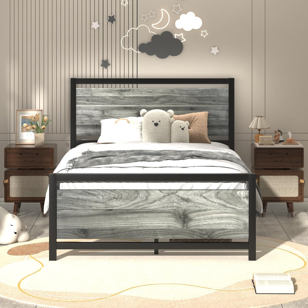 Twin Metal Bed Frame with Industrial Headboard L71820