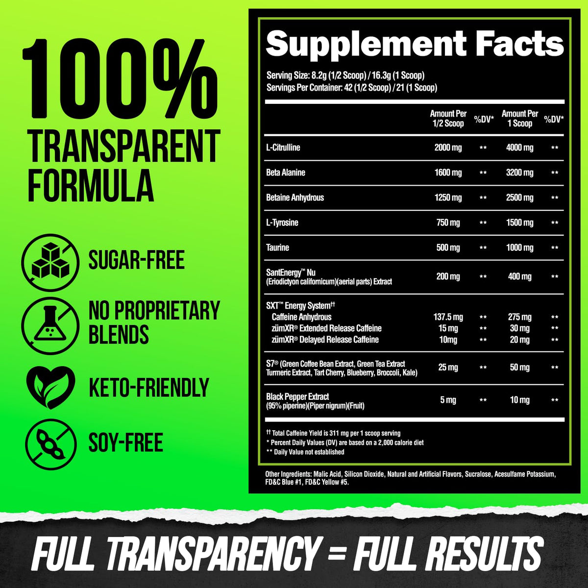 Pre Workout Powder with Beta Alanine, L-Taurine & Caffeine, 21 Servings Sour Gummy Bear D24934