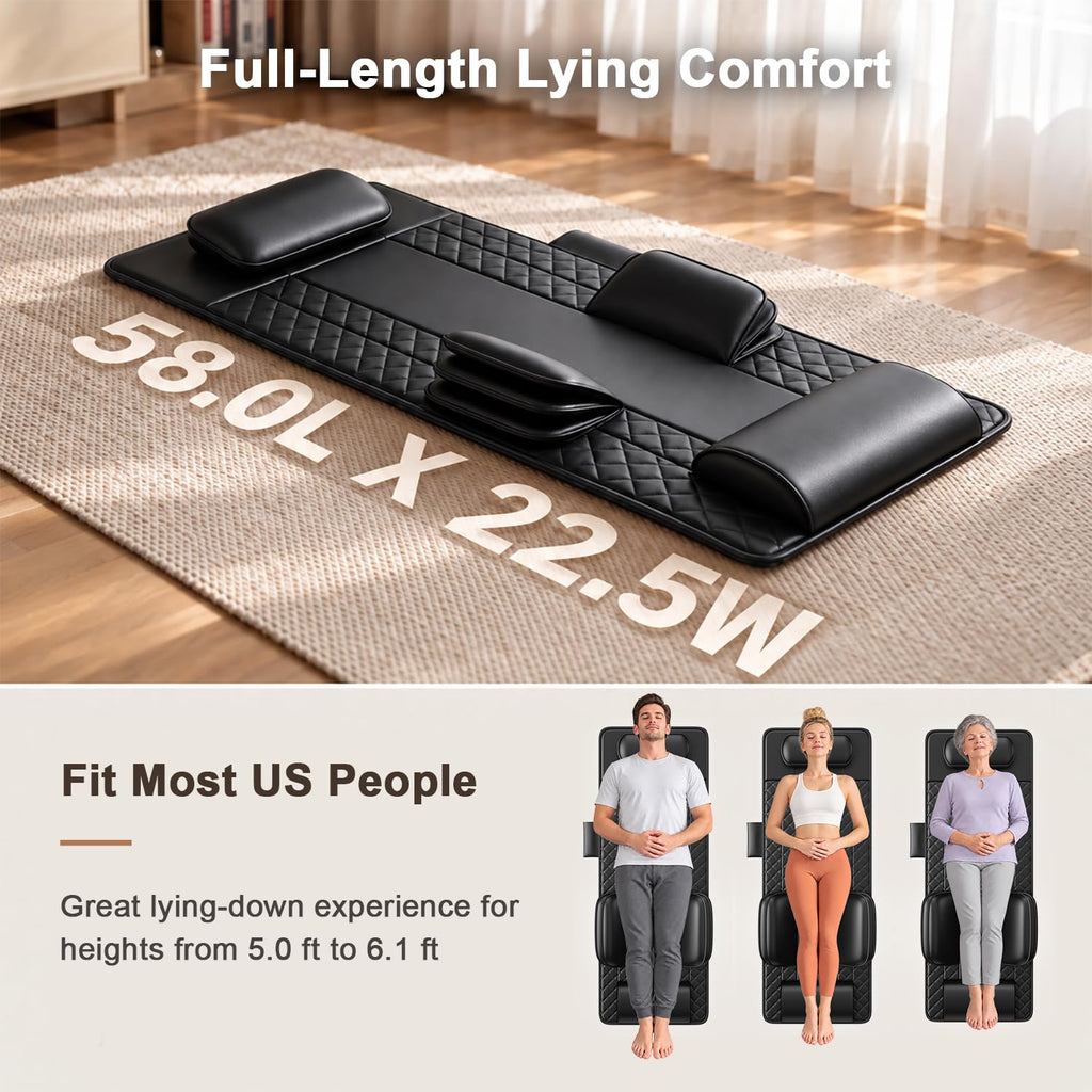 Full Body Massage Mat with Heat, 3D Stretching Back Massager Pad, 4 Modes 3 Intensities 3 Heat Levels, Portable Foldable PU Leather C504