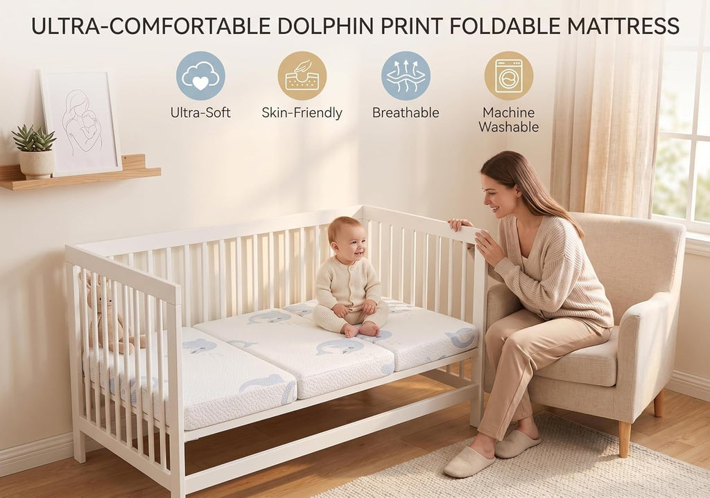 Trifold Pack and Play Mattress Topper, 38x26 Dual Firmness V170