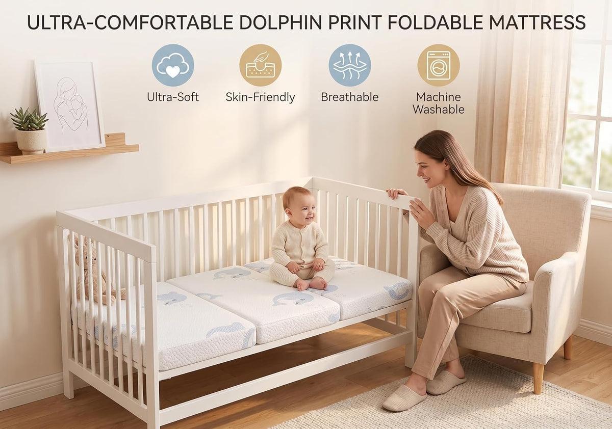 Trifold Pack and Play Mattress Topper, 38x26 Dual Firmness V170