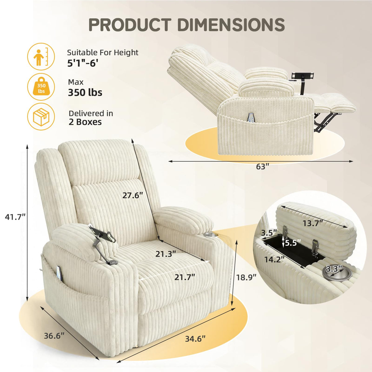 Oversized Swivel Rocker Recliner with Massage and Heat C325613