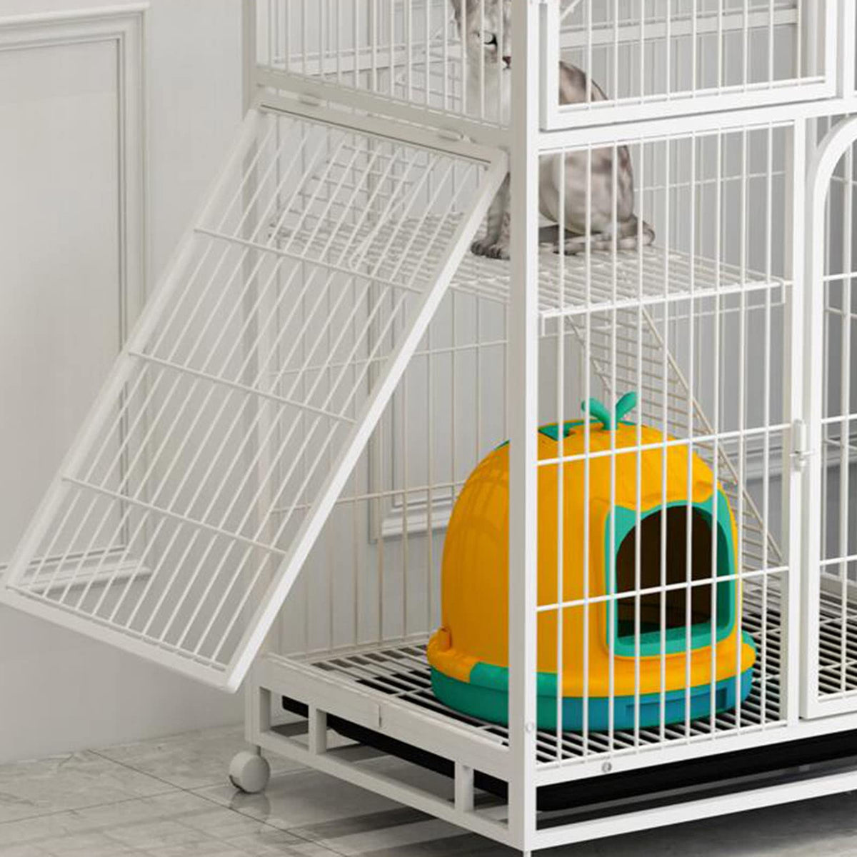 3-Tier Metal Wire Cat Cage with Hammock and Casters S383122