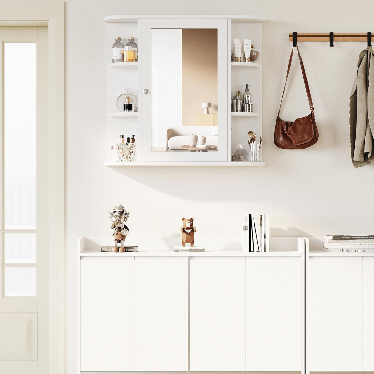 White Wall Mounted Medicine Cabinet with Mirror S659