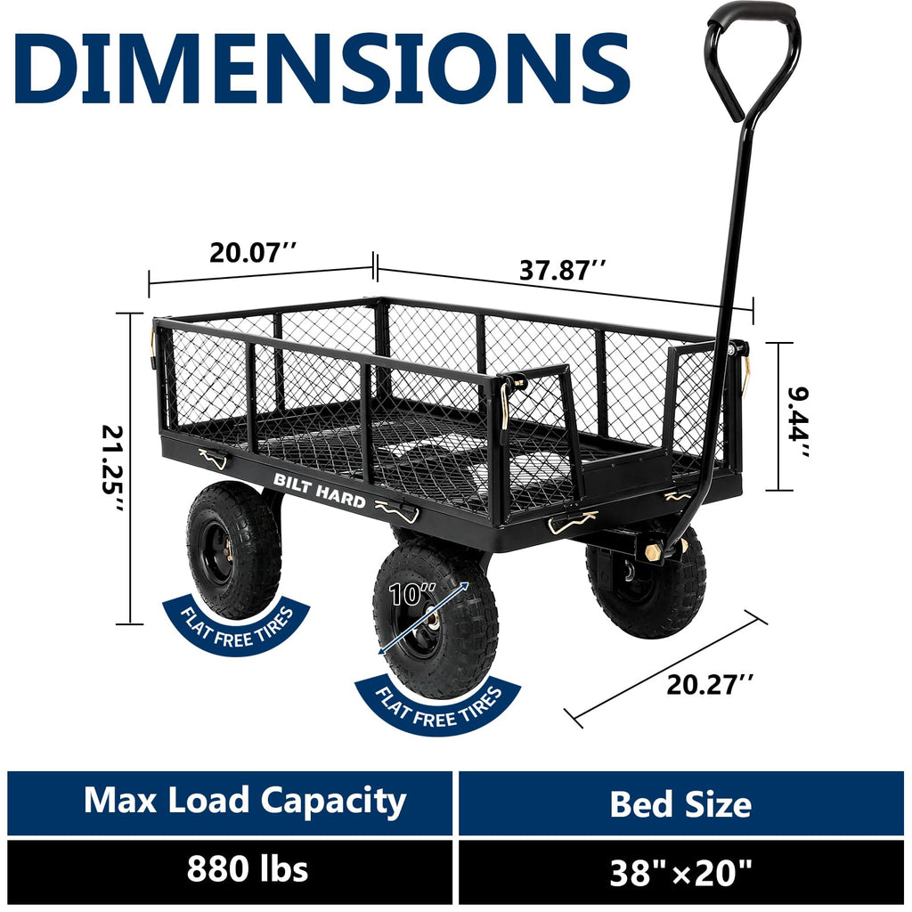 10" Steel Garden Cart with Rotating Handle and Removable Sides, 4 Cu.Ft, Black F398