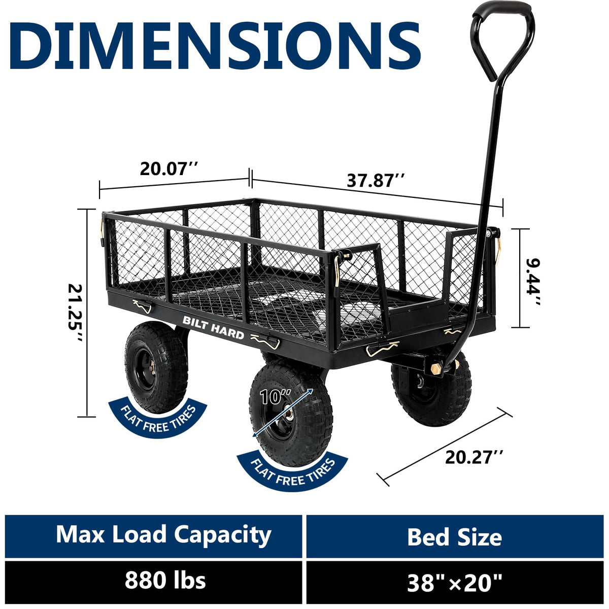 10" Steel Garden Cart with Rotating Handle and Removable Sides, 4 Cu.Ft, Black F398