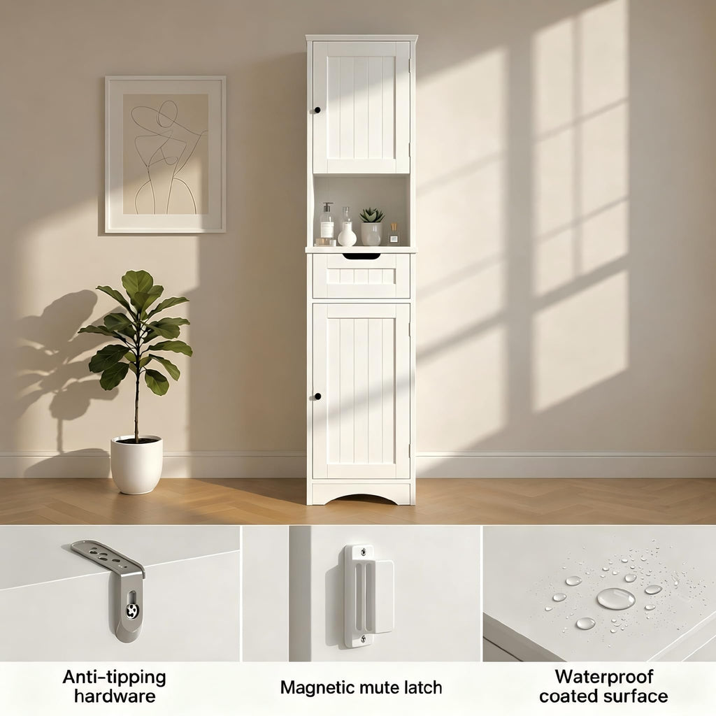 67” H Tall White Bathroom Storage Cabinet S896