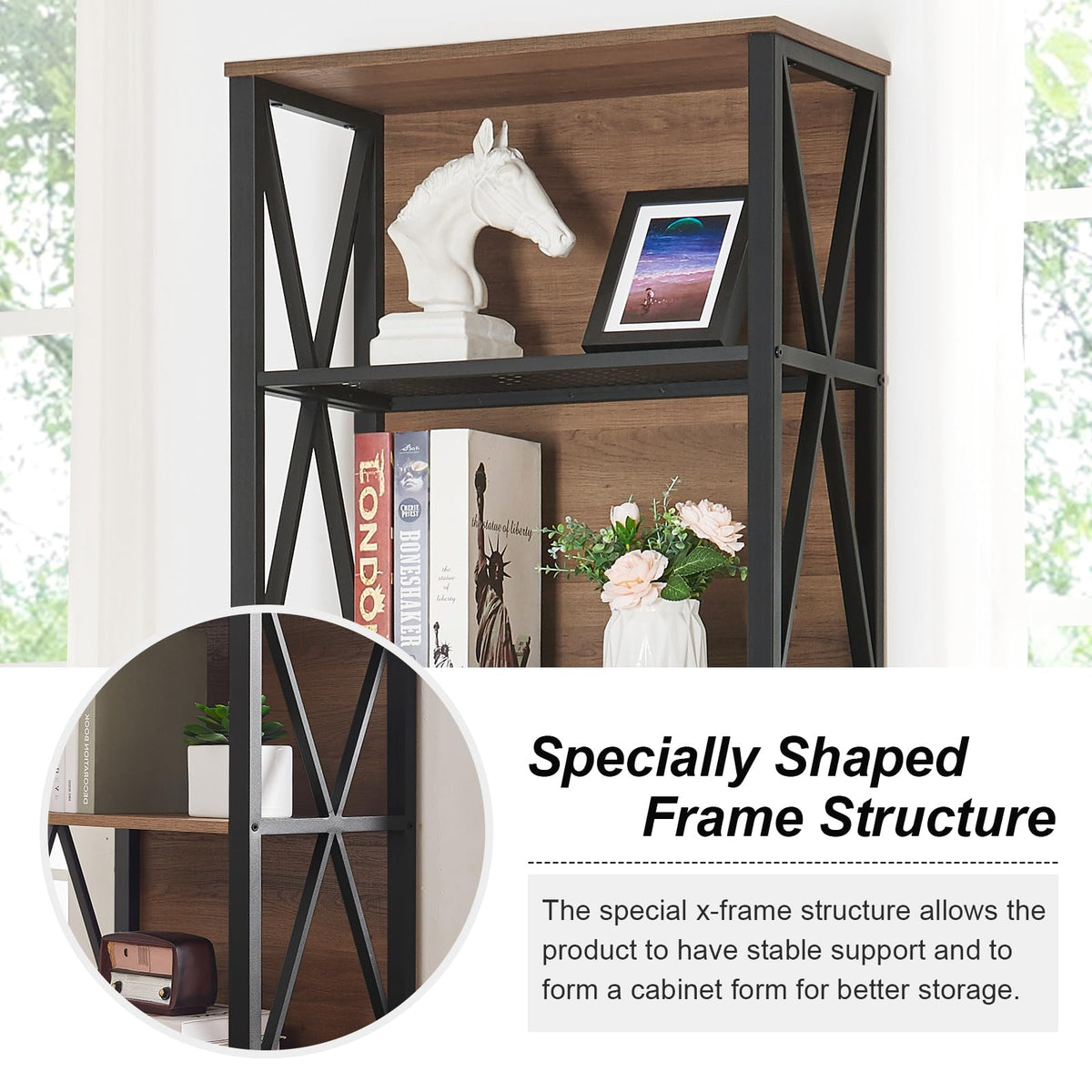 7-Tier Rustic Wood Metal Bookshelf C745