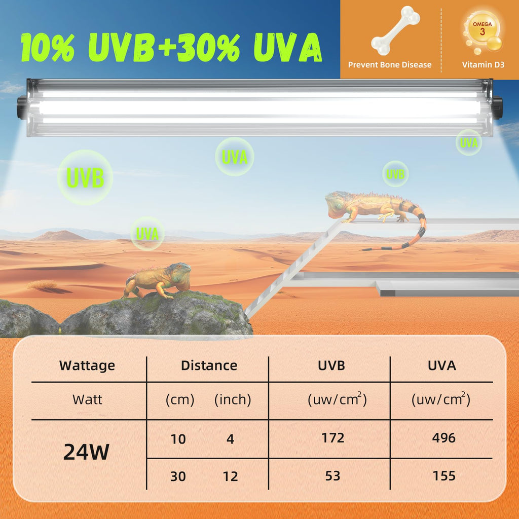 24W 10.0 T5 UVB Reptile Light Fixture Combo Kit 22inch Terrarium Hood N3062