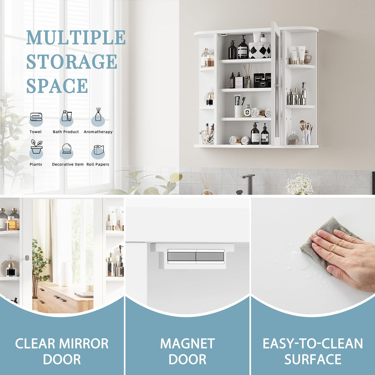White Wall Mounted Medicine Cabinet with Mirror S659