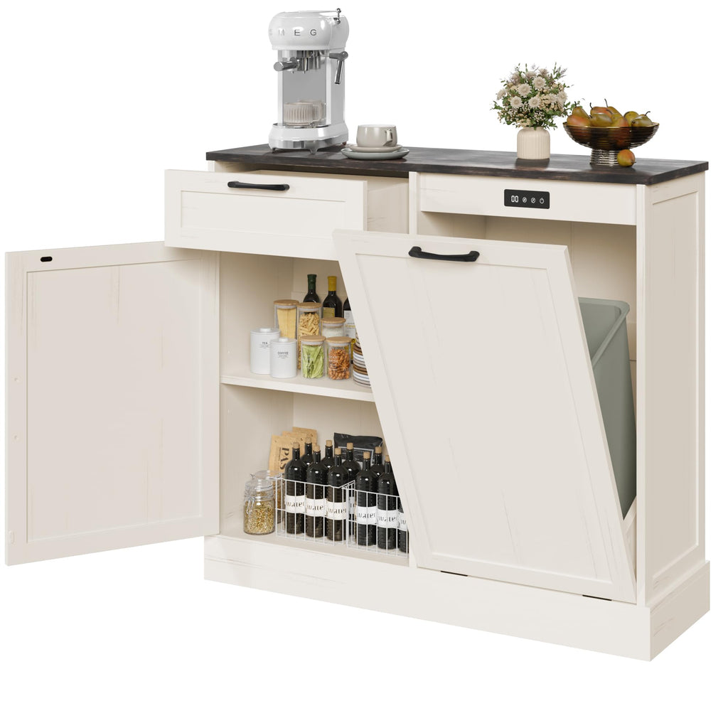 Off-White Tilt Out Trash Can Cabinet D8074