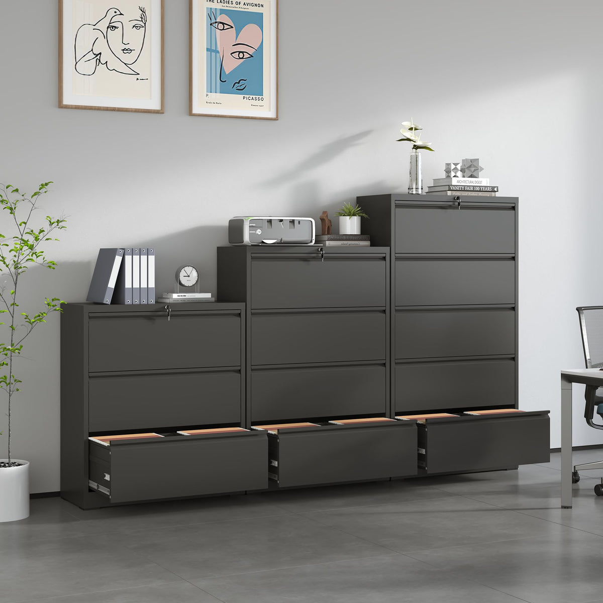 4 Drawer Black Metal File Cabinet with Lock B22256