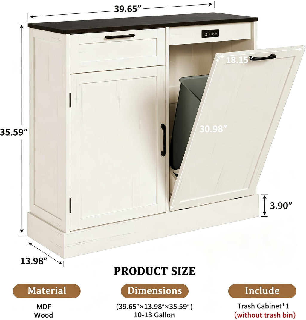 Off-White Tilt Out Trash Can Cabinet D8074