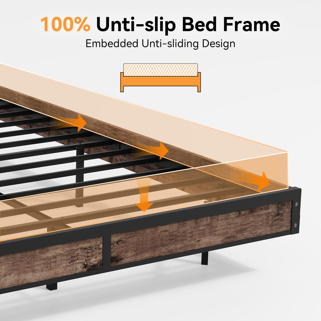 Full Size Metal Bed Frame with Storage Headboard and LED Lights K8912