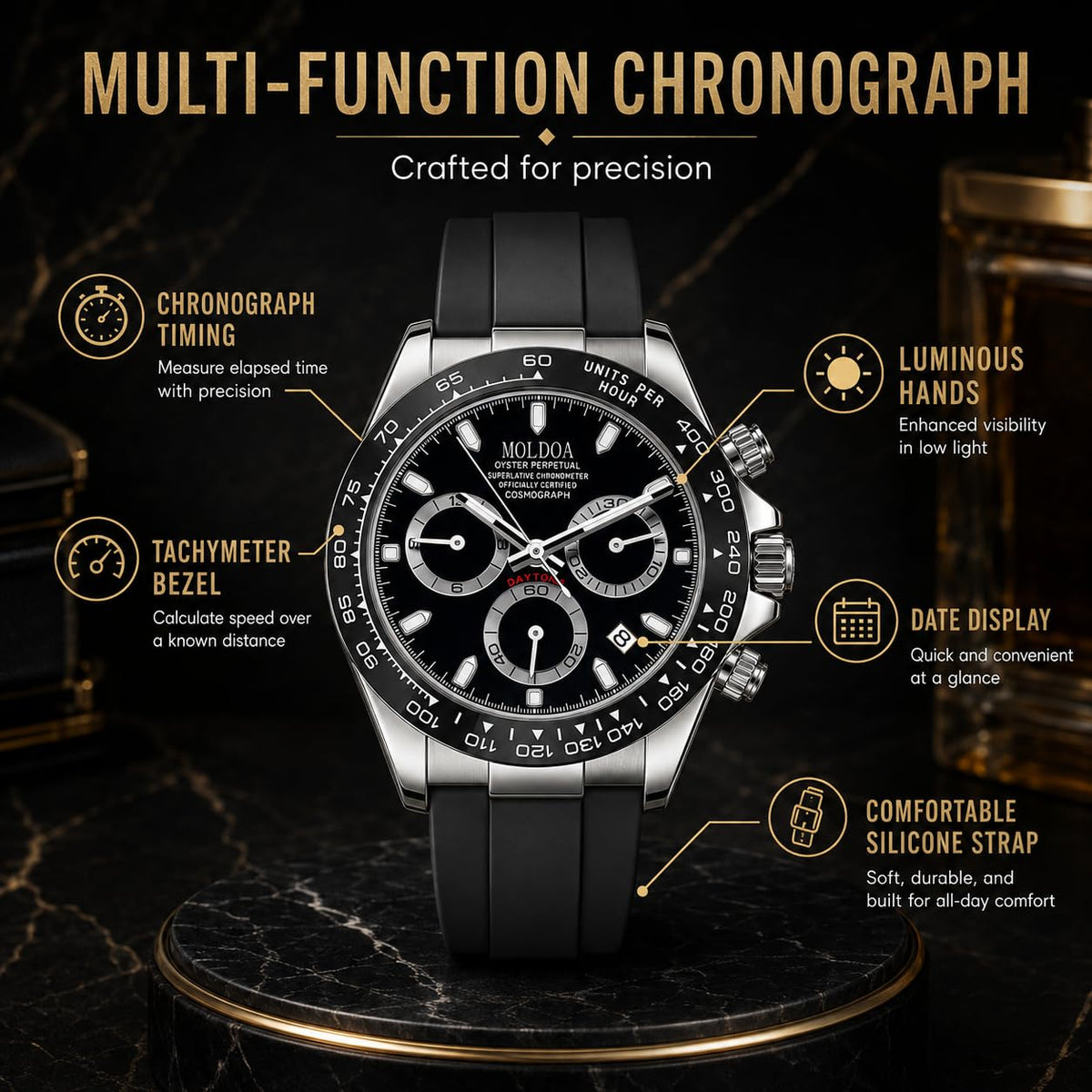 Men's Analog Quartz Chronograph Waterproof Silicone Strap Watch A84999