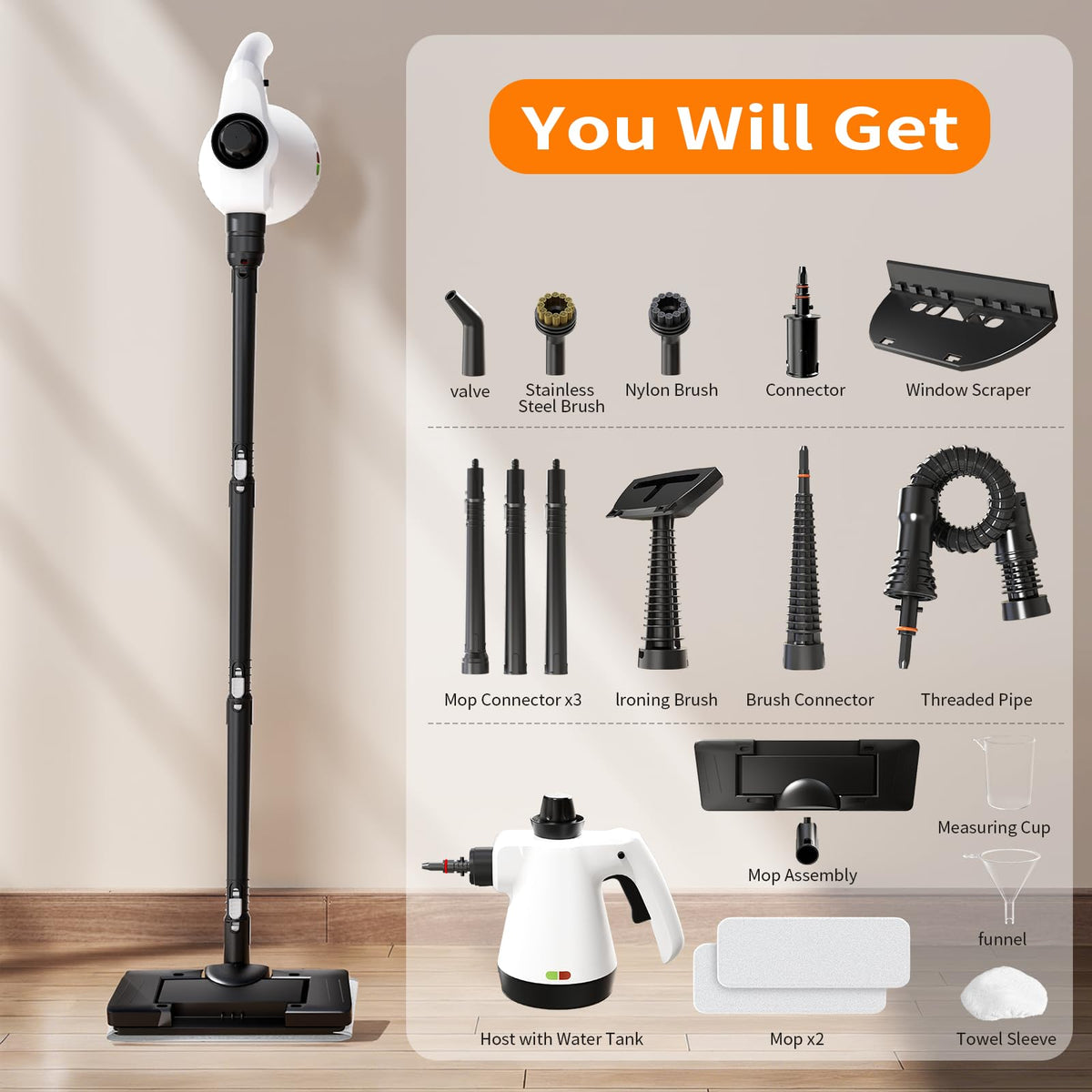 16-in-1 Lightweight Detachable Steam Mop G129208