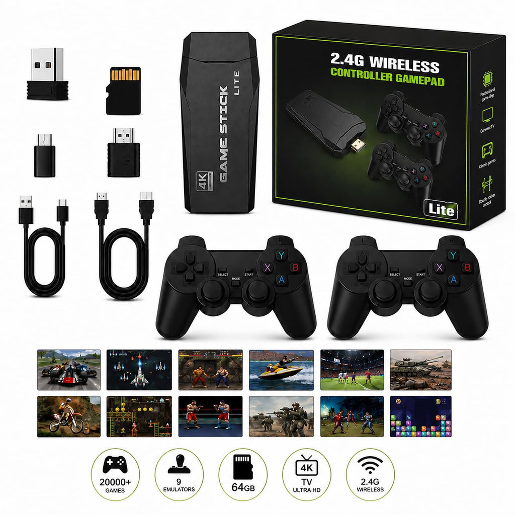 Wireless Retro Game Console Stick with 2.4G Controllers, 4K HDMI, 32G Q255