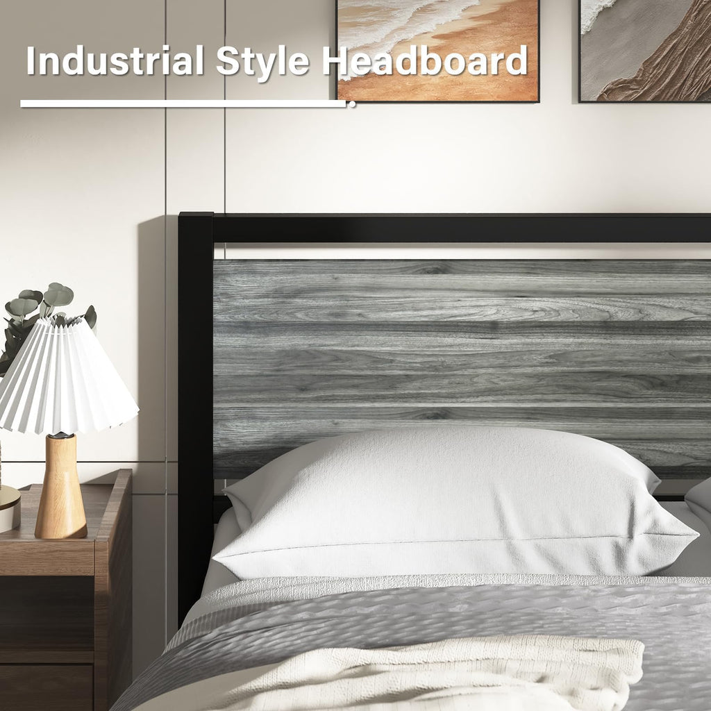 Twin Metal Bed Frame with Industrial Headboard L71820