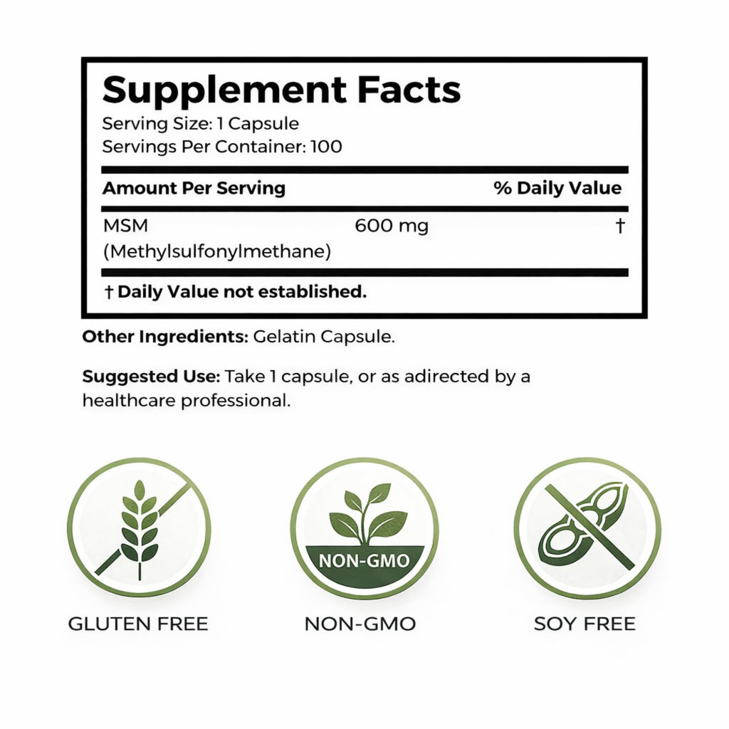 MSM Supplement 600mg 100 Gelatin Capsules F921