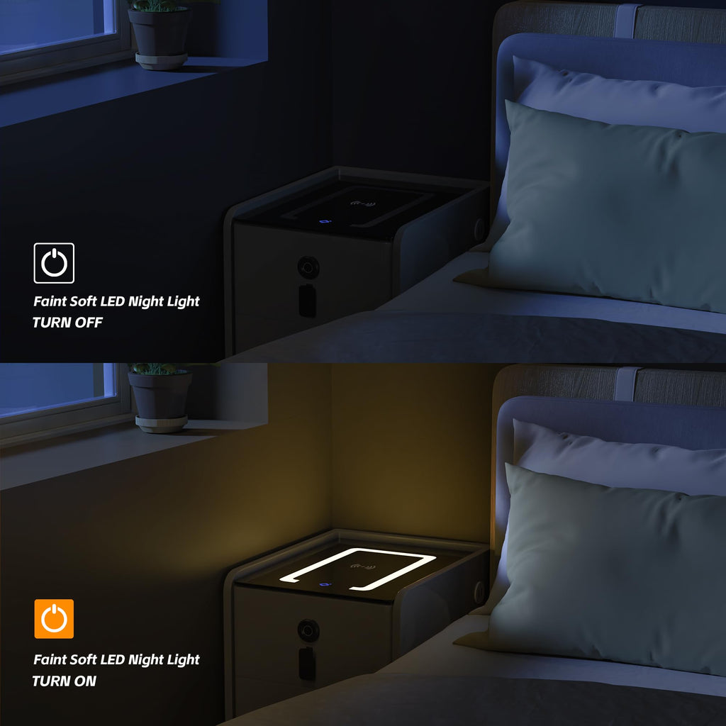 Grey 2 Drawer Nightstand with Wireless Charging Station I402