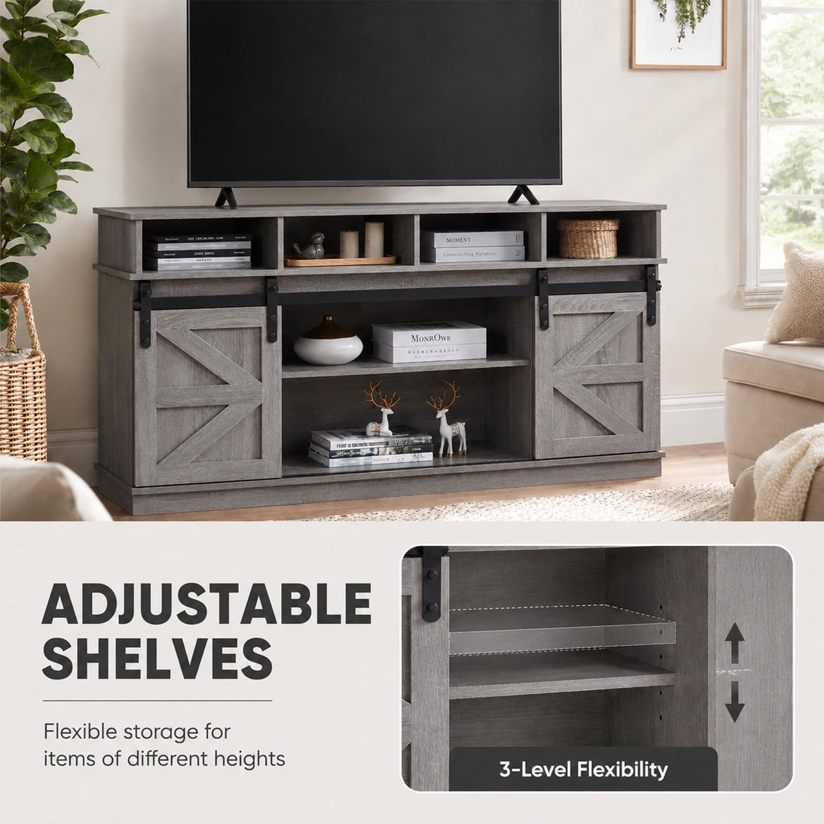 Grey TV Stand with Storage for 65 Inch TV F84394