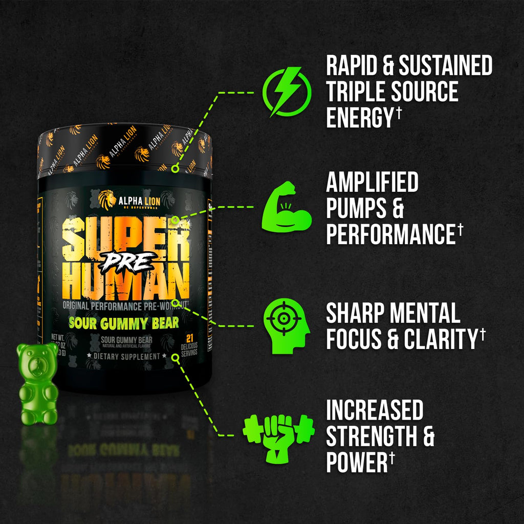Pre Workout Powder with Beta Alanine, L-Taurine & Caffeine, 21 Servings Sour Gummy Bear D24934