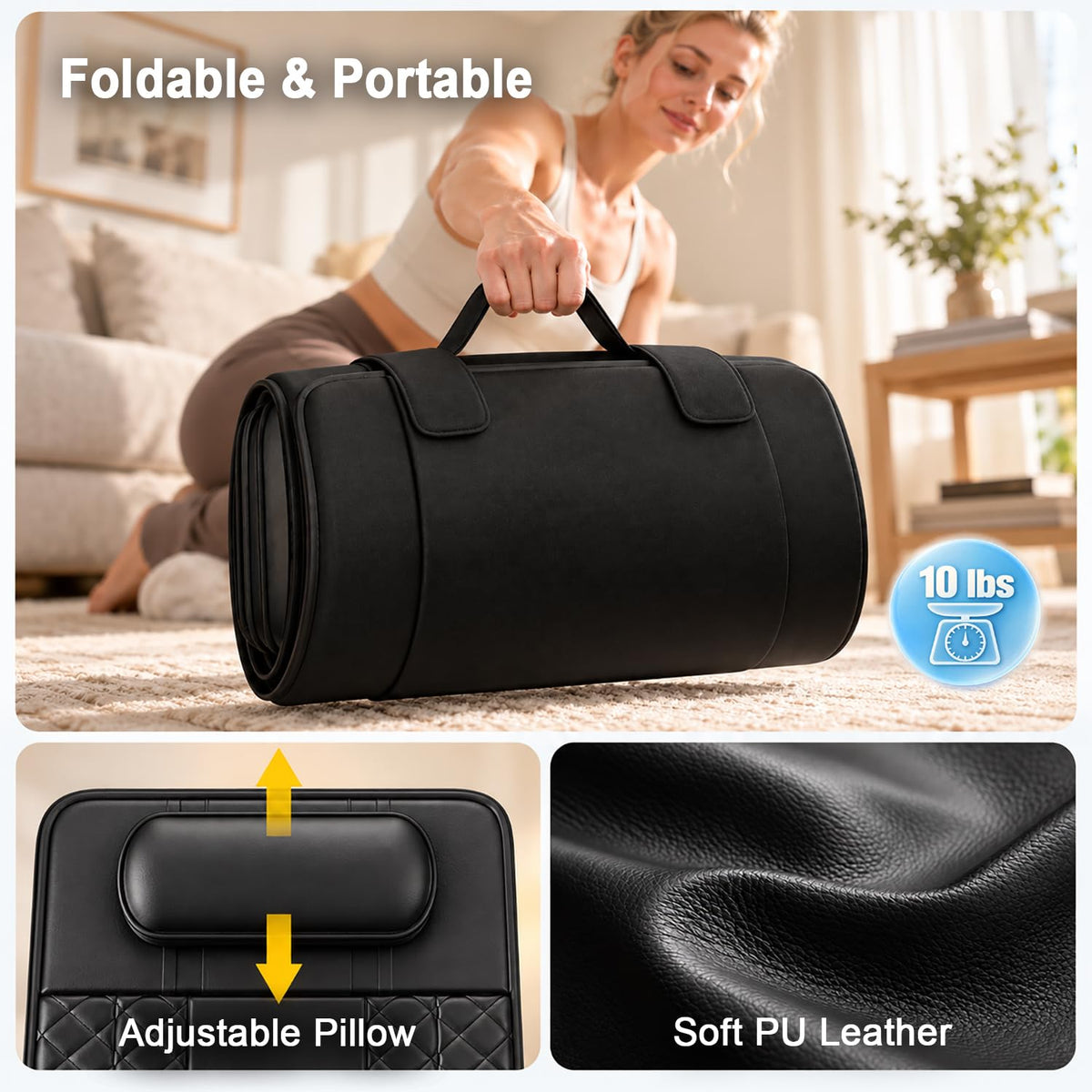 Full Body Massage Mat with Heat, 3D Stretching Back Massager Pad, 4 Modes 3 Intensities 3 Heat Levels, Portable Foldable PU Leather C504