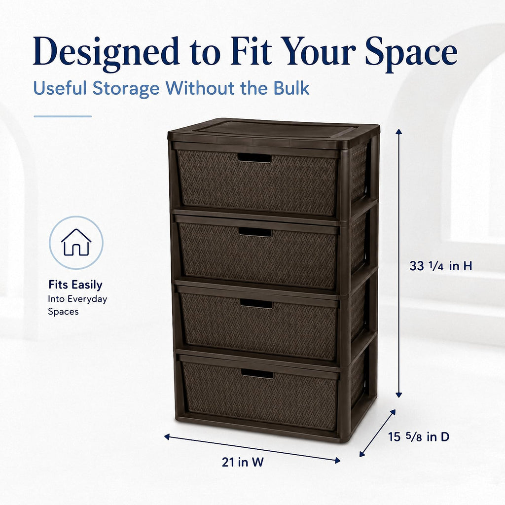 Wide 4-Drawer Storage Organizer Tower with Removable Bins N30130