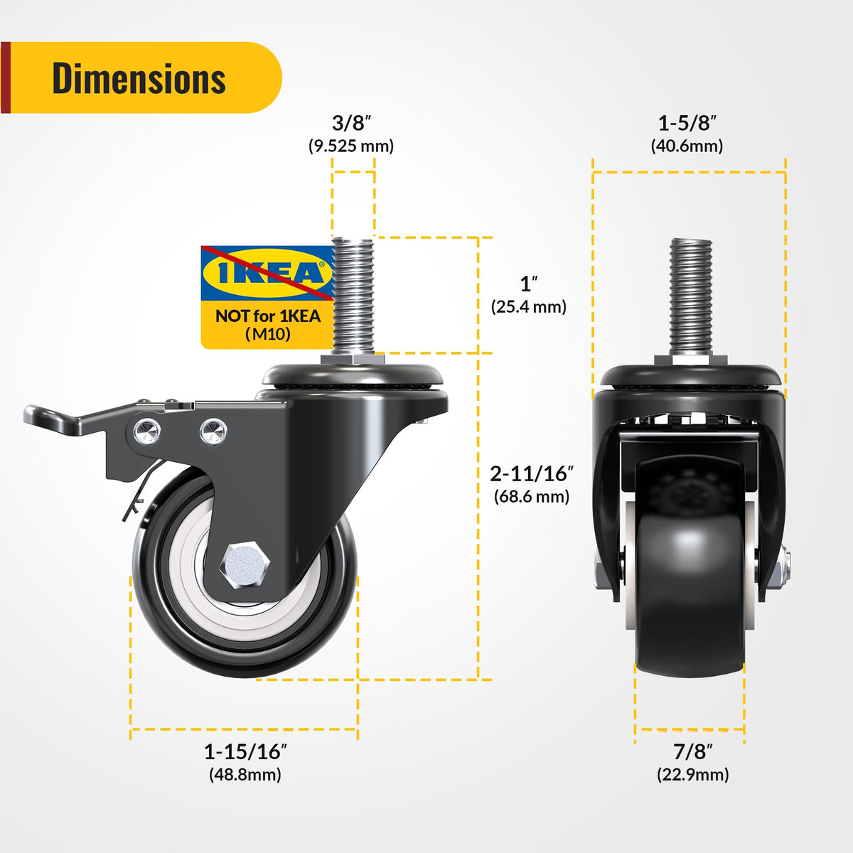 2 inch Total Locking Stem Caster Wheels Set of 4 Black J569